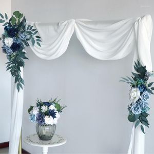 Decoratieve bloemen 2 pc's blauwe kunstmatige set bruiloft boog achtergrond nep bloem rij muur hangende hoek met drapereryparty decor