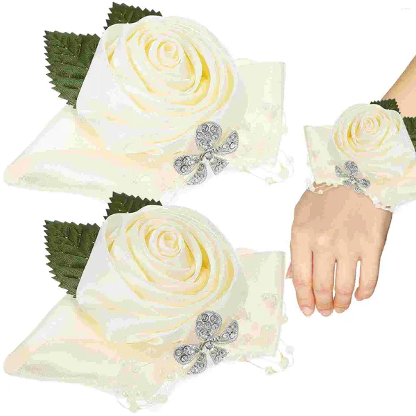 Fleurs décoratives 2 Pcs Bouquet De Mariée De Mariage Corsage Bracelet Demoiselle D'honneur Bracelets De Bal Bracelet Cadeau Boîte Banquet