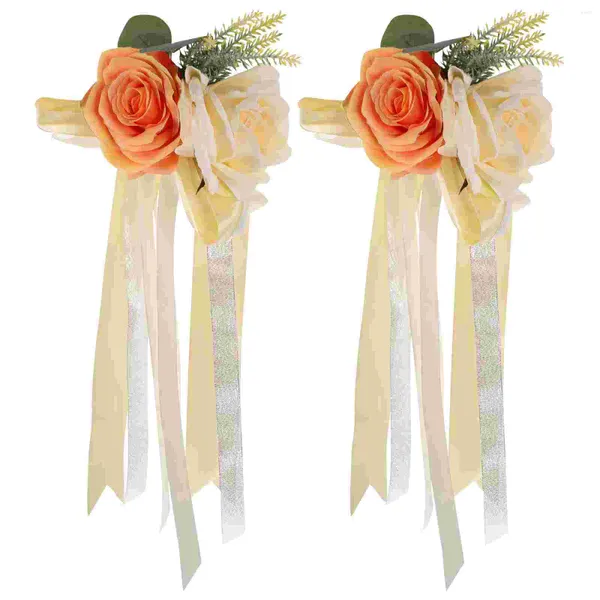 Fleurs décoratives 2 pcs cintres de mariée robe de mariée artificielle roses décorations de ruban mariée