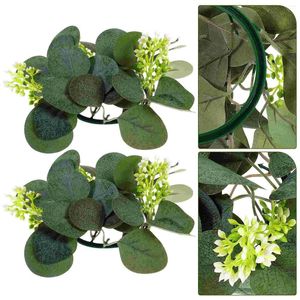 Fleurs décoratives 2 pièces bougies chandelier guirlande anneaux couronnes noël feuilles d'eucalyptus verdure bonbons