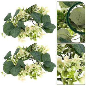 Guirlande de fleurs décoratives, 2 pièces, chandelier, couronnes d'eucalyptus, anneaux, fausses décorations, Table à manger en soie