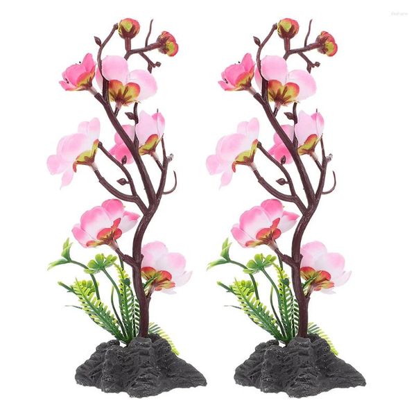 Flores decorativas 2 piezas de flores de cerezo japonesas entremeses ornamento decoración de flores artificiales bandeja de comida de plástico