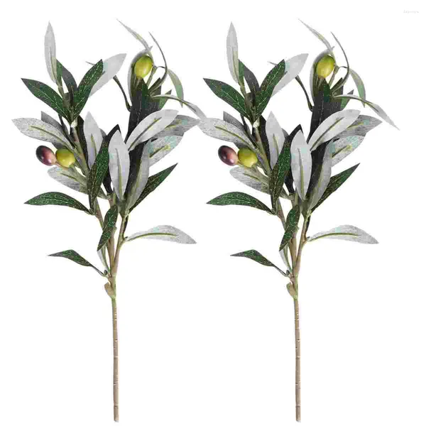 Flores decorativas 2 piezas Plantas artificiales navideñas Simulación interior Suministros de arreglos florales de olivo