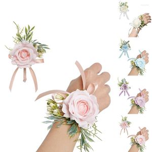 Flores decorativas, 2 uds., conjunto de ramillete y boutonniere, pulseras de flores artificiales para baile de graduación, accesorios de boda