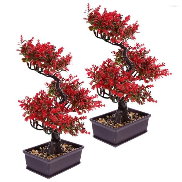 Fleurs décoratives 2 PCS Desktop Artificial Potted Office Dinning Table Decor Welcome Welcome Pine Bonsai Plastic Statue