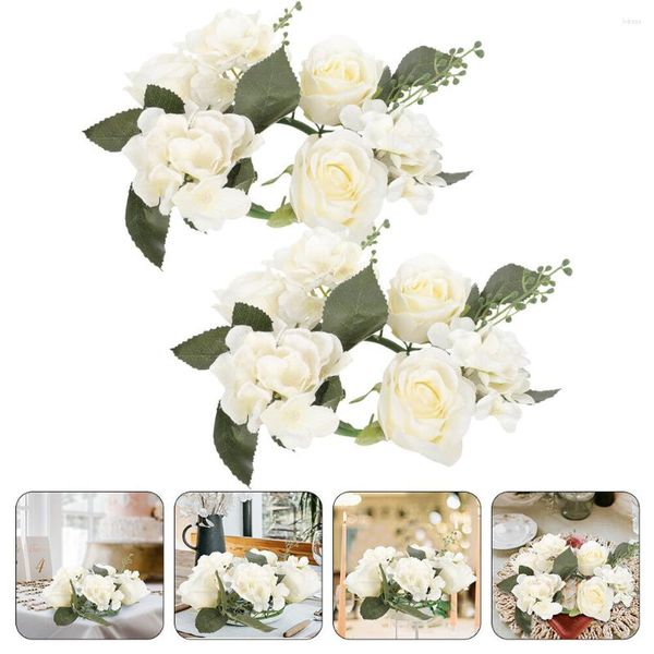 Flores decorativas 2 uds anillos de mesa de comedor suministros para el hogar velas artificiales adorno rosa estilo europeo corona falsa