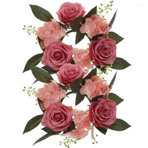 Decoratieve Bloemen 2 Stuks Fake Rose Kunstmatige Kandelaar Garland Theelichtjes Lente Kransen Voor Voordeur Plastic Ringen