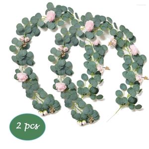 Fleurs décoratives 2 Pcs Faux Plante Guirlande De Vigne D'eucalyptus Avec Ceinture De Pivoine Boules Dorées Boutons De Rose Pour Arche De Noce Événement Suspendu