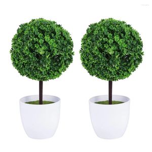 Flores decorativas 2 PCS Faux Plantas pequeñas decoración BOXWOOD Ball Balls Oficina