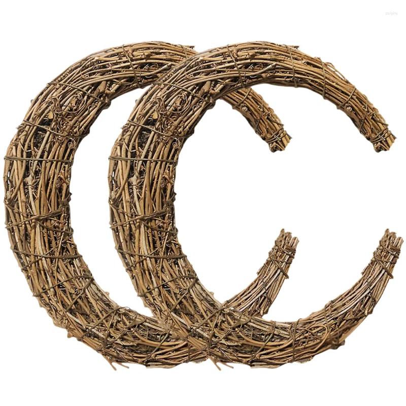 Decorative Flowers 2 Pcs Frame Rattan Garland Christmas Decorations Grapevine Wreath Rings Natural