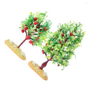 Decoratieve bloemen 2 stuks Fruitboom Model Kantoordecoratie Mini Bomen Grote Trein Plastic Realistische Plant Versiering Zand Tafel Tuin Decor