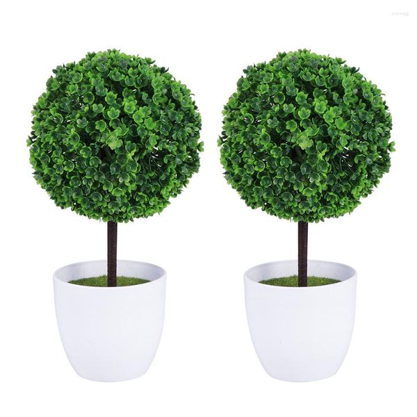 Flores decorativas 2 piezas Macetas verdes Plantas artificiales Bolas de topiario en maceta Decoración para el hogar roja Árboles falsos Suculentas realistas Bonsai verde