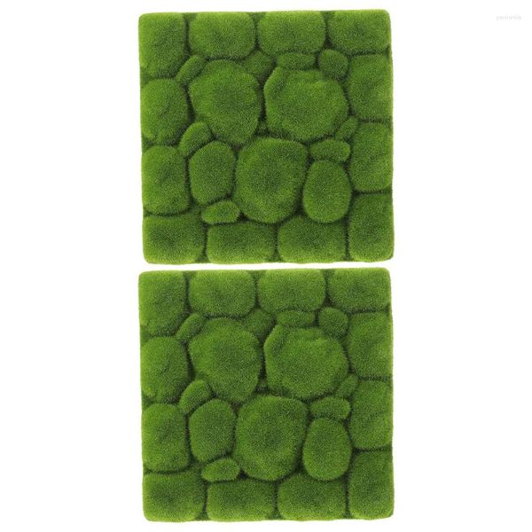 Flores decorativas 2 PCS Decoración interior Floking Simulación Moss Fondo verde Medina de la almohadilla falsa Panel Micro escena artificial