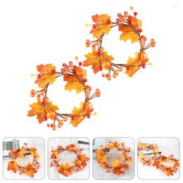 Fiori decorativi 2 pezzi Decorazione ghirlanda di zucca d'acero Ghirlanda finta Simulato Halloween Ringraziamento Mini candele Prop Tavolo da pranzo Foglia