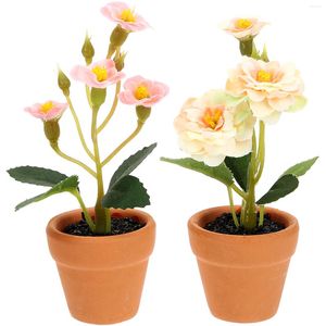 Fleurs décoratives 2 Pcs Miniature Fleur Jouets Minuscule Bonsaï Maison Vase Pot Simulé En Pot Rose Modèle