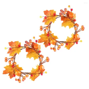 Decoratieve bloemen 2 pc's pompoen esdoorn krans eettafel decor thanksgiving dag ringen zijden doek