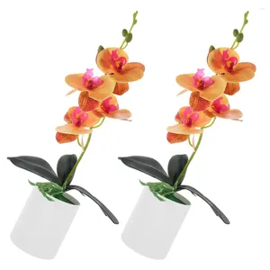 Decoratieve bloemen 2 stuks realistische ingemaakte orchidee kunstmatige nepplant valse bloem faux desktopmodel