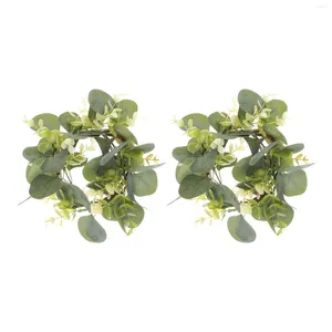 Decoratieve Bloemen 2 Stuks Ring Hangende Krans Deur Zomerkransen Voorkant Kleine Simulatie Plastic Groen Blad Bulk Taper Kaarsen