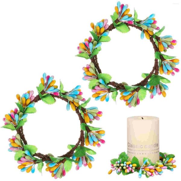 Couronne de fleurs décoratives, 2 pièces, anneau de phare, couronne de feuilles artificielles, décoration de porte, fête de pâques, papier artisanal en plein air