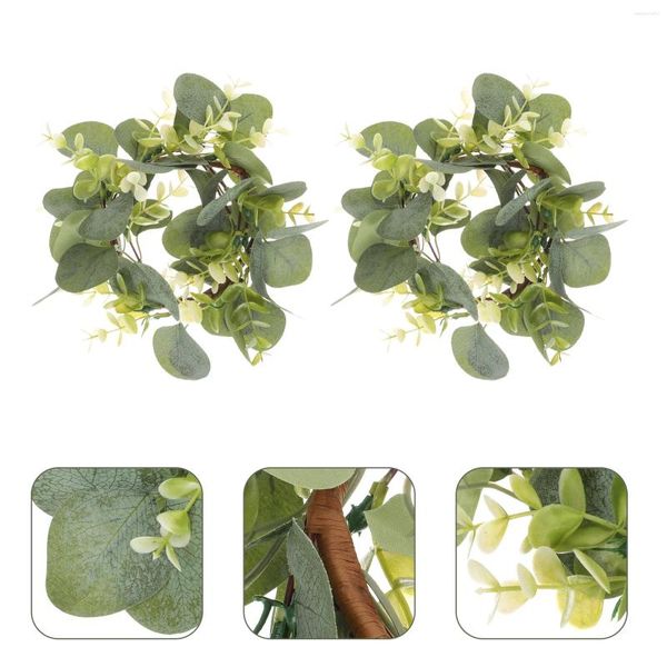 Fleurs décoratives 2 pcs sonnent la tablette de table couronne vertes feuilles artificielles en plastique de feuille décoration de fête