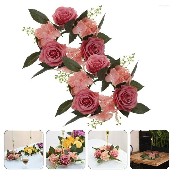 Flores decorativas 2 piezas Rose Wreathtick Garland Green Wreaths Front Door Party Fake Flower Home Supplies Comedor de plástico