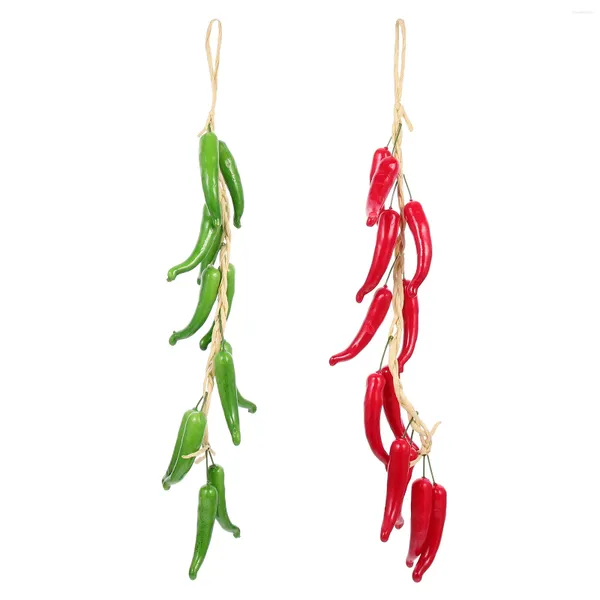 Brochettes de piment décoratives, 2 pièces, simulation de piment, décoration extérieure, poivre pour ferme, accessoire de photographie de légumes suspendus, faux accessoires