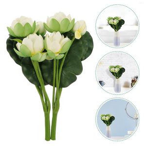 Fleurs décoratives 2 Pcs Simulation Lotus Décoration Vase Vert Faux Fleur Remplissage Nénuphar Bouquets Eva Décorations D'été Mariée