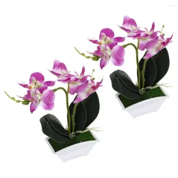 Fleurs décoratives 2 pièces Simulation Phalaenopsis Faux plantes en pot ornement fleur artificielle Faux en soie bonsaï