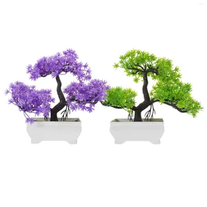 Fleurs décoratives 2 pièces Simulation bienvenue pin fausse plante décors plantes artificielles petites parures Faux bureau bonsaï ornements arbre
