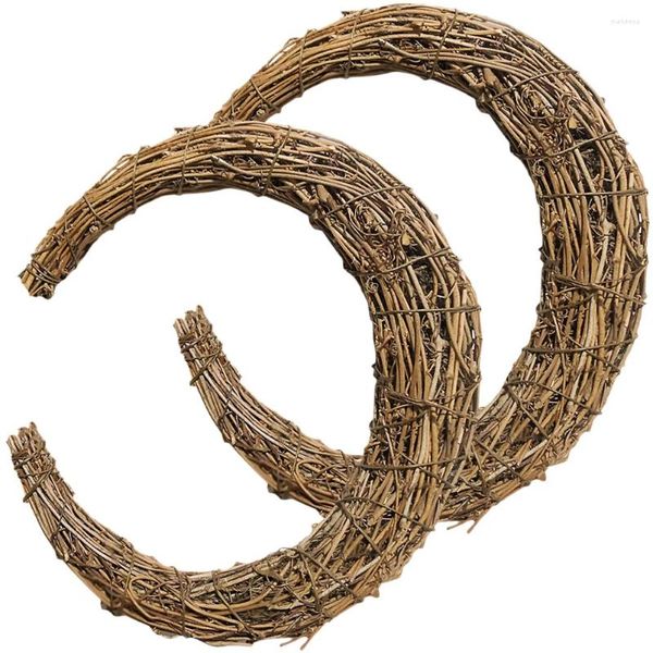 Flores decorativas 2 PCS Smilax Rattan Decoración de la puerta delantera de la luna Hoops en forma de luna ANILLOS ANILLOS ANILLOS FLORALES FLORAL MARCO DIY