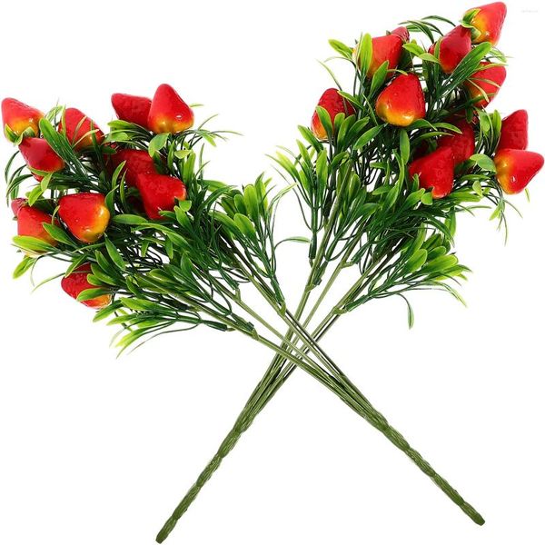 Fleurs décoratives en Spray, 2 pièces, simulation de fraise, ornement de mariée, plantes artificielles, décor de bureau en Pvc