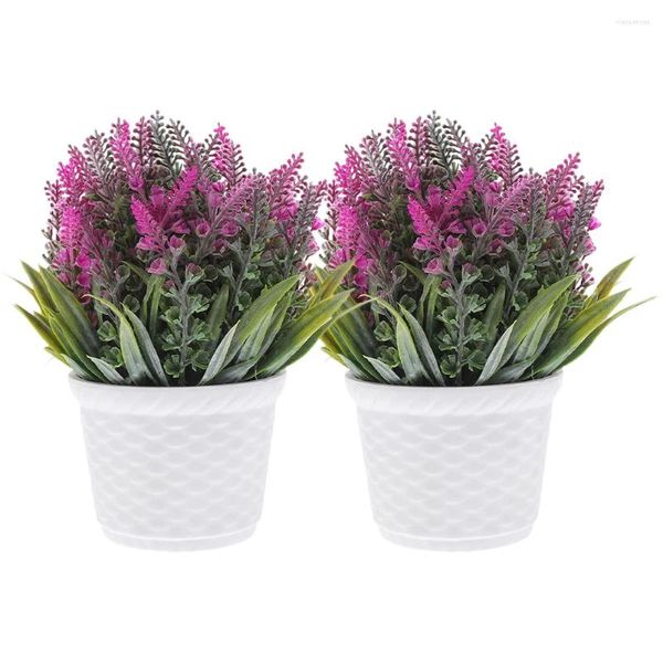 Flores decorativas 2 piezas primavera planta artificial lavanda decoración florero plástico imitación plantas en maceta interior