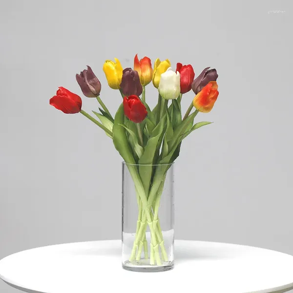 Flores Decorativas 2 Piezas Tulipán Simulación Flor Decoración De Mesa Accesorios De Pografía Sala De Estar Vestido para El Hogar Boda Hoja Artificial