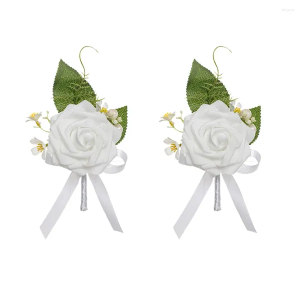 Flores decorativas 2 piezas Boda Boutonniere Novio Padrinos de boda Artificial para ceremonia Fiesta de aniversario