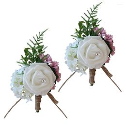 Flores decorativas 2 PC Corsage de boda Decoración de rosas Decoración nupcial Broche de flores de seda