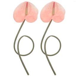 Fleurs décoratives 2 PCS Décorations de mariage Simulation Anthurium Andraeanum Plant artificielle ornement simulé Ornement de la maison rose