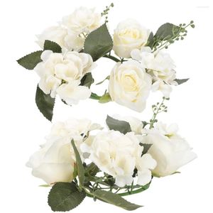 Flores decorativas 2 pcs boda guirnalda coronas de velas suministros para el hogar anillos Fiesta blanca