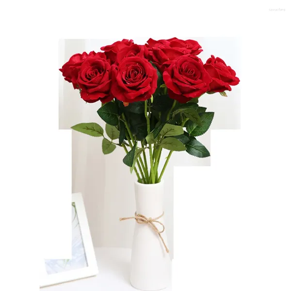 Fleurs décoratives 2 pièces romantiques de soie rouge rose artificielle pour la fête de la Saint-Valentin El Home Decoration de mariage Real Touch Faute Fleur