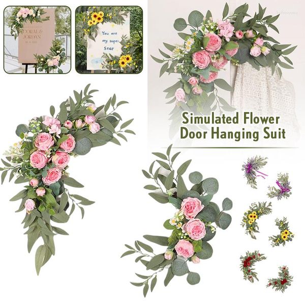 Fleurs décoratives 2 pièces arche de mariage fleur ornement Kit Faux Floral Swag pour cérémonie signe chaises