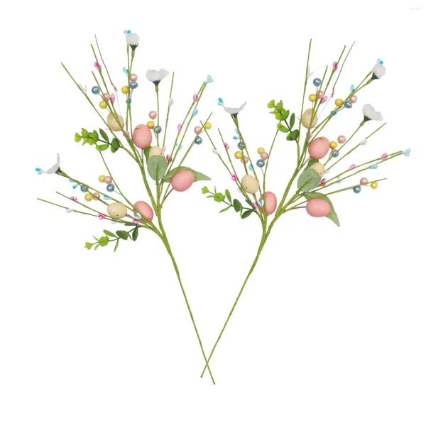 Fleurs décoratives 2 pièces tige d'oeuf de pâques artificielle Branches colorées pour chambre salon