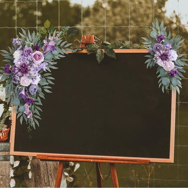 Fleurs décoratives 2 pièces, guirlande florale artificielle en soie, guirlande d'arc de fleurs pour arrangement de cérémonie à domicile, décoration de mariage