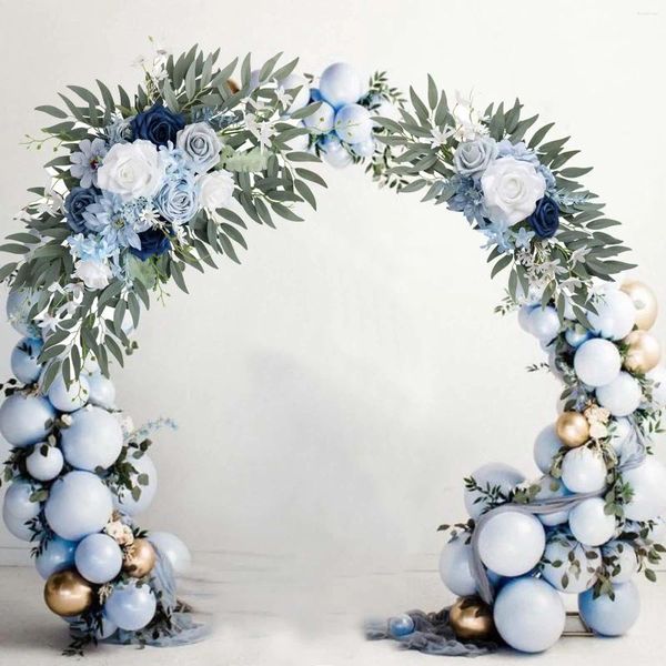 Flores decorativas 2 piezas de flores artificiales Swag recepción telón de fondo floral signo de bienvenida para arreglo de mesa arco boda interior al aire libre