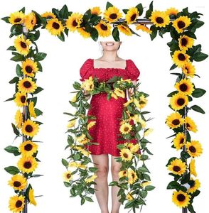 Fleurs décoratives 2 morceaux de 14 pieds de tournesol artificiel Fleur de fleurs de fausse plante Mariage Home Garden Party El Decoration (jaune)