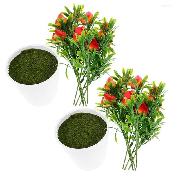 Fleurs décoratives 2 ensembles de Faux arbousier, bonsaï artificiel avec Pot