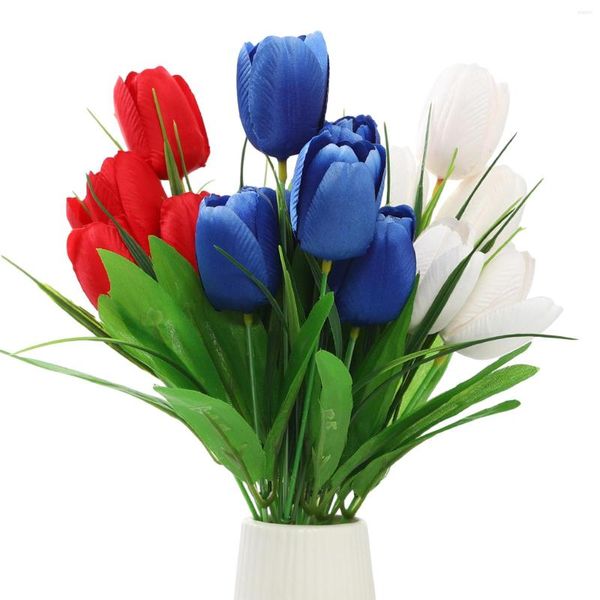 Flores decorativas 2 juegos reutilizables 4 de julio Rich Never Fade Colorful Outdoor Memorial Day Party Decor Home Romantic Tulips Artificial