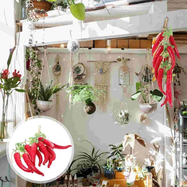 Flores decorativas 2 cuerdas verduras falsas simulación pimiento largo rojo niño cordón juguete decoración de espuma