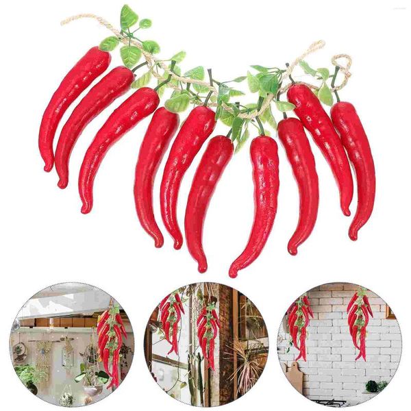 Flores decorativas, 2 cuerdas, simulación de pimiento rojo largo, decoraciones de Chile, colgantes para el hogar, verduras, colgantes de granja, pimientos falsos