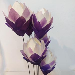 Fleurs décoratives 2 copeaux de bois Lotus par bouquet teints artificiellement séchés fabriqués à partir de pour la maison mariage magasin décor violet faux flux