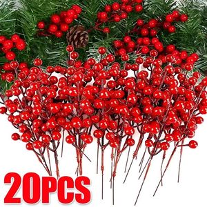 Decoratieve Bloemen 20/1PCS Chritsmas Decor Rode Bessen Simulatie Bessentakken Kersenmeeldraad Voor Thuis Kerst Jaar Cadeau Bruiloft Bloemenkrans