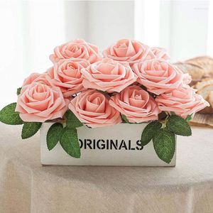 Fleurs décoratives 20/30 pièces mousse Rose fleur artificielle avec des feuilles pour les décorations de fête de mariage bouquet de mariée faisant de faux bricolage décor à la maison